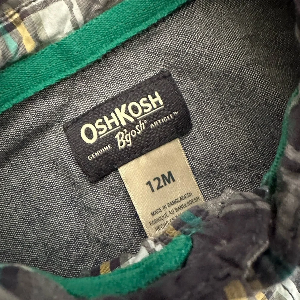 OshKosh B’Gosh Rustic Plaid Long-Sleeve Baby Boy Long Sleeve Bodysuit Shirt 12M